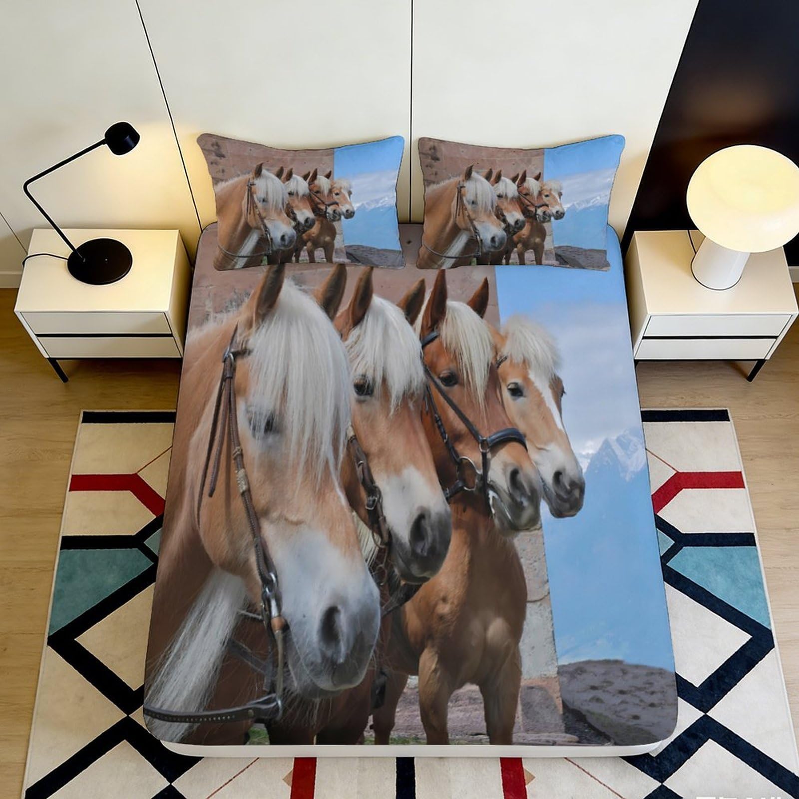 Pnayamiorkfel Style-9 3D Printed Brown Horse Fitted Sheet Microfiber Soft Breathable Wild Nature Bed Cover For Bedroom Dorm Decor 90X200x25cm