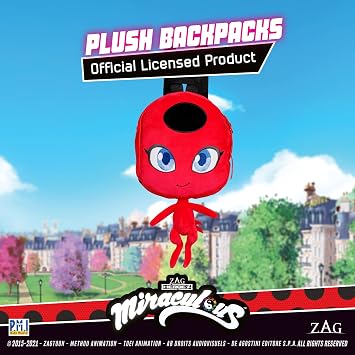 P.M.I. Miraculous Ladybug Plush School Backpack| One of Two 12-Inch-Tall Collectibles | Miraculous Ladybug Toys and Playable Plush Backpacks | Tikki| Miraculous Ladybug Kids Toys | Licensed Plush