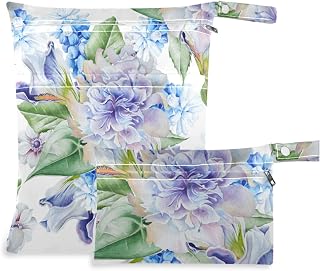 visesunny Hyacinth Iris Anemone 2Pcs Wet Bag with Zippered Pockets Washable Reusable Roomy Diaper Bag for Travel,Beach,Daycare,Stroller,Diapers,Dirty Gym Clothes,Wet Swimsuits,Toiletries