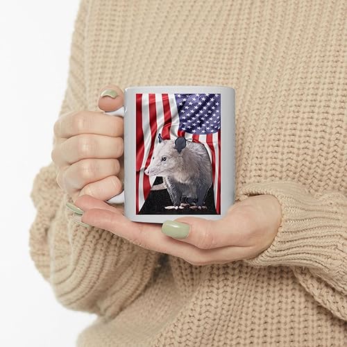 Miniatura 3 de Taza de café de cerámica blanca con diseño temático americano con zarigüeya, 11 onzas, regalos para amantes de los animales salvajes