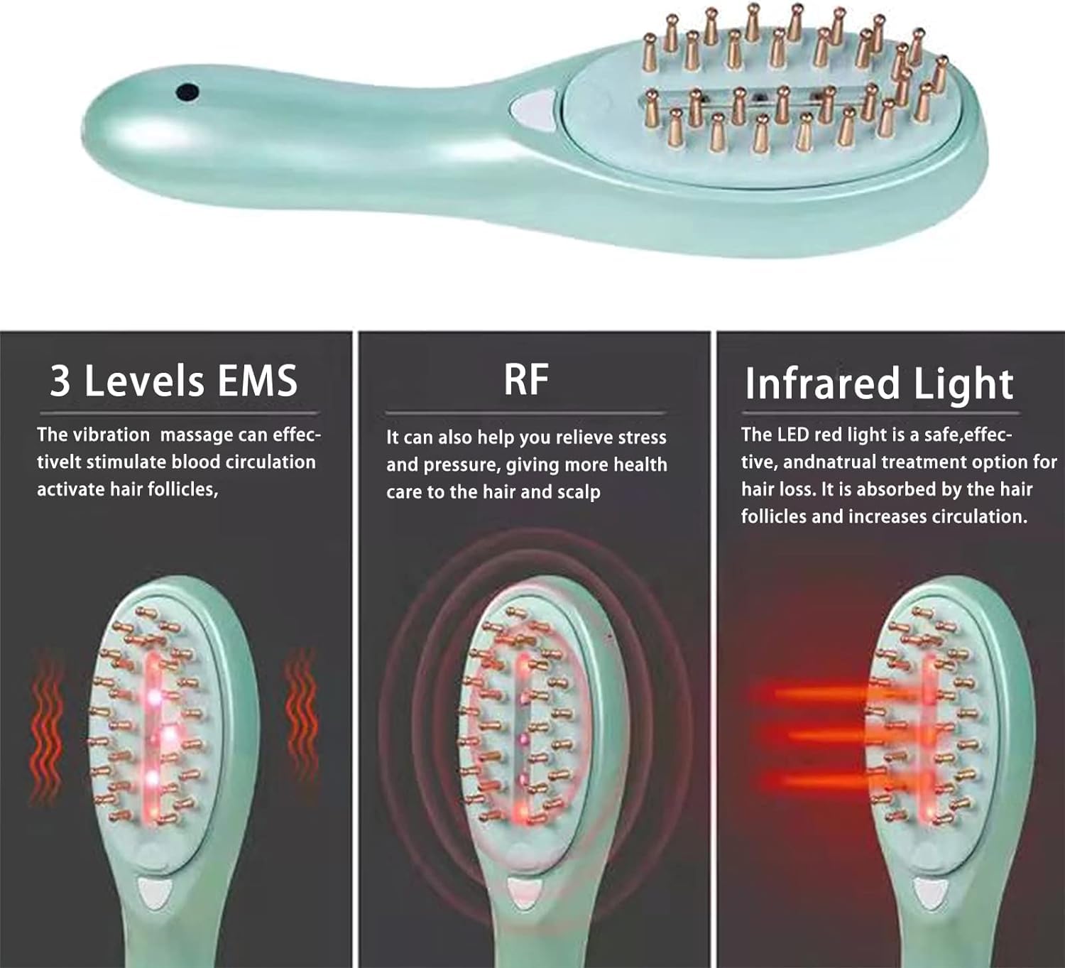 Peine Láser Eléctrico para el Crecimiento del Cabello Peine de Masaje con RF EMS Tratamiento Infrarrojo para el crecimiento del cabello Elitzia ETSR2011B ...