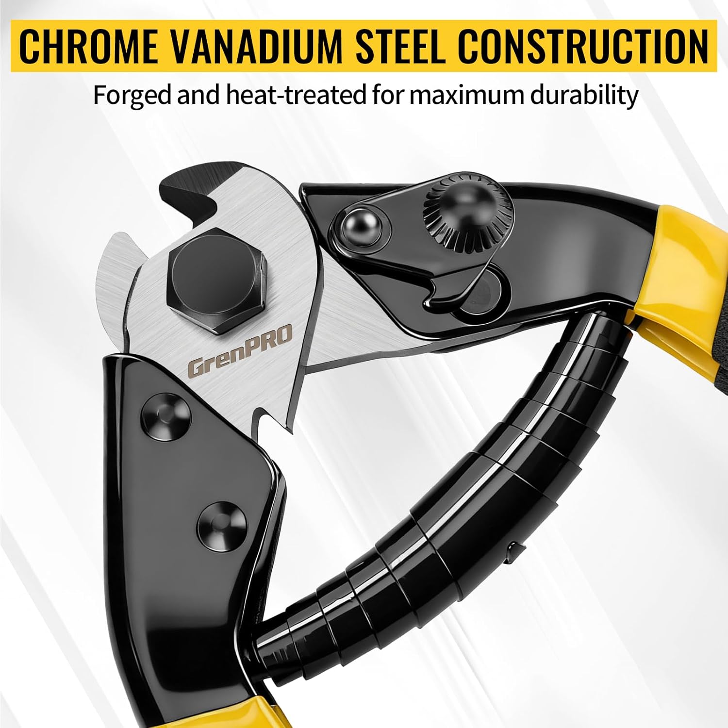 GRENPRO Cable Cutter, 7-1/2 Inch Heavy Duty Wire Rope Cutter, Chrome Vanadium Steel Jaw, For Hard Wire Ropes, Steel Wires And Aircraft Cables