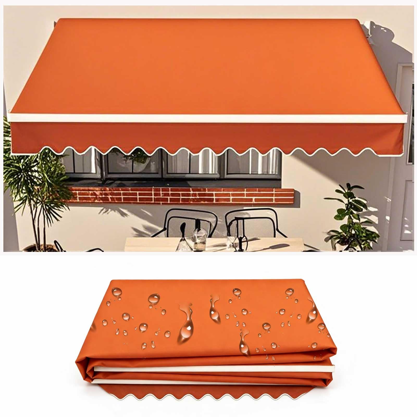 Window Door Sunshade Shelter Canvas, 4.3x3m Retractable Awning Fabric Replacement, Waterproof Polyester Sun Shade Shelter Canvas, 300g/m² UV & Water-Resistant Fabric, Orange