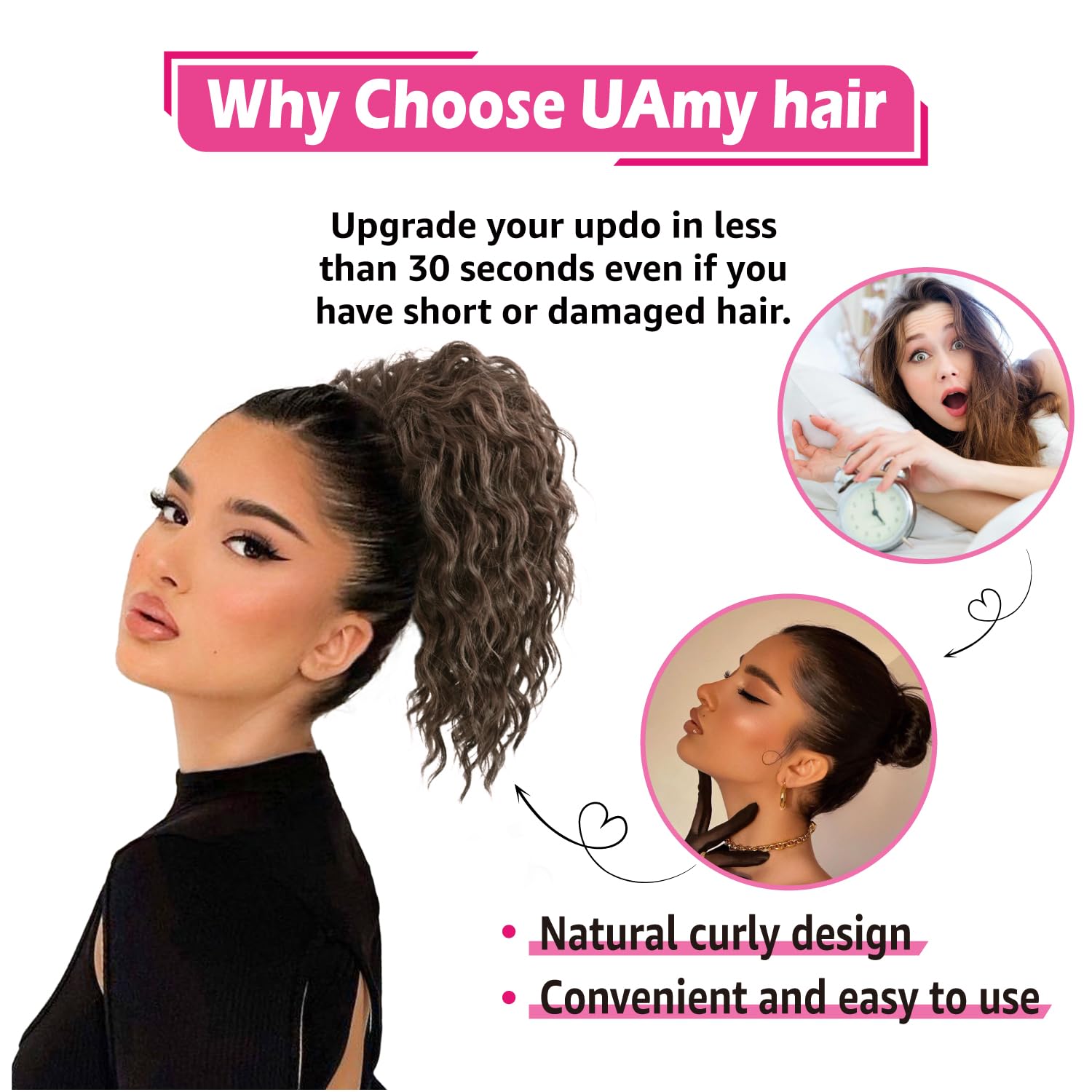 Messy Bun Hair Piece Elastic Drawstring 8in Black Brown Short Curly Style RUWISS Short Curly Drawstring Ponytail Extension in Black  main image 4