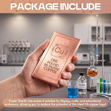 Yinder Solid Copper Bullion Bar 99.9% Pure Ingot for Paperweight, 1 lb