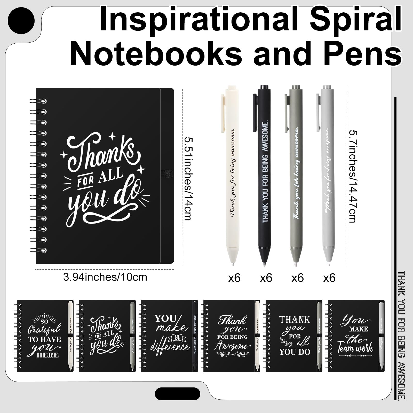 Baderke 6 Sets Employee Appreciation Gifts Bulk Include 12 oz Appreciation Mugs Inspirational Spiral Notebooks and Pens Thank You Staff Gifts for Employee Coworkers Volunteer Team Favors (Black)