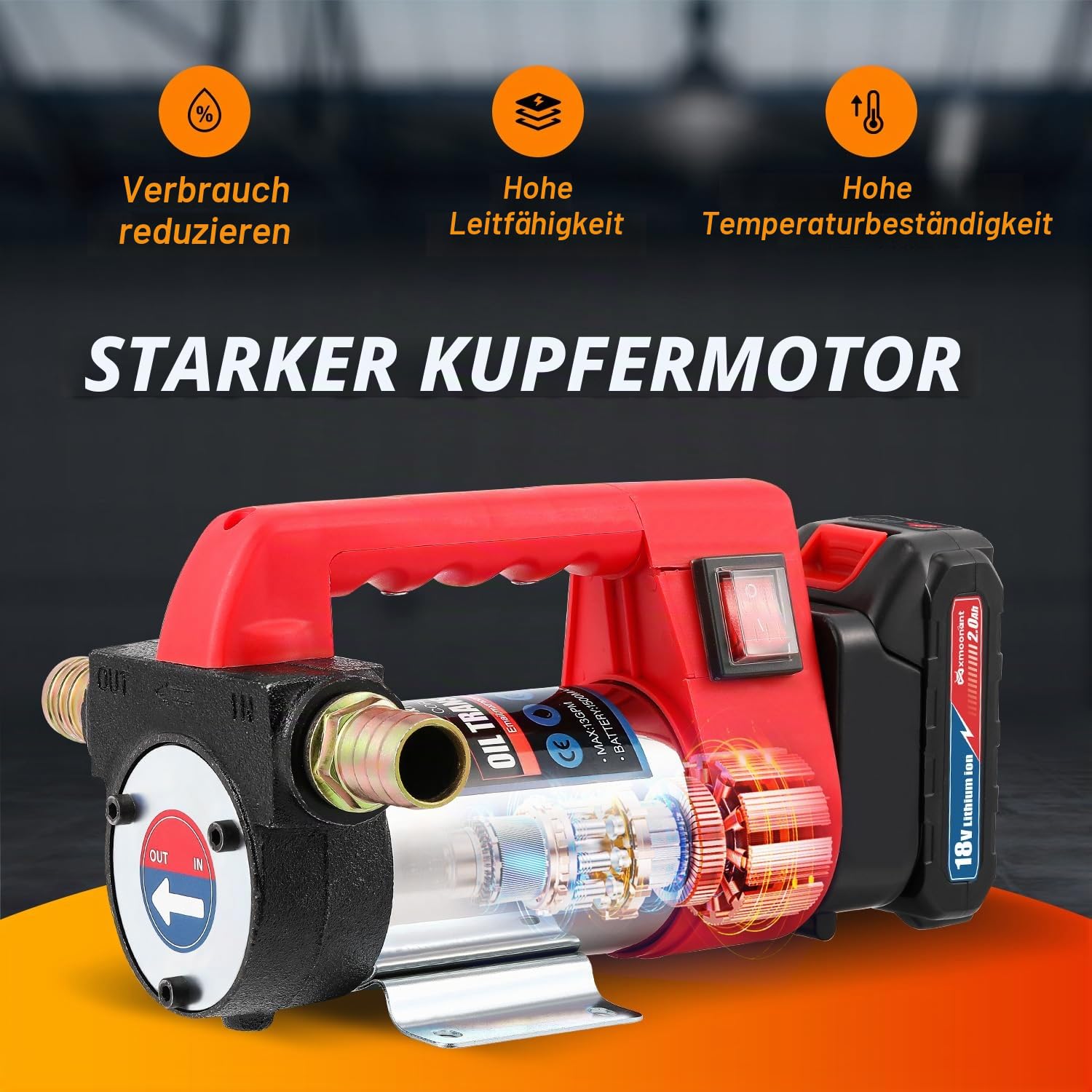 Mxmoonant Kabellose Elektrische Dieselpumpe, Selbstansaugend, Tragbar, 50L/Min, 260W, 4200rpm, 4Kg, mit 2x 2000mAH Lithium Batterie, für Diesel, Kerosin