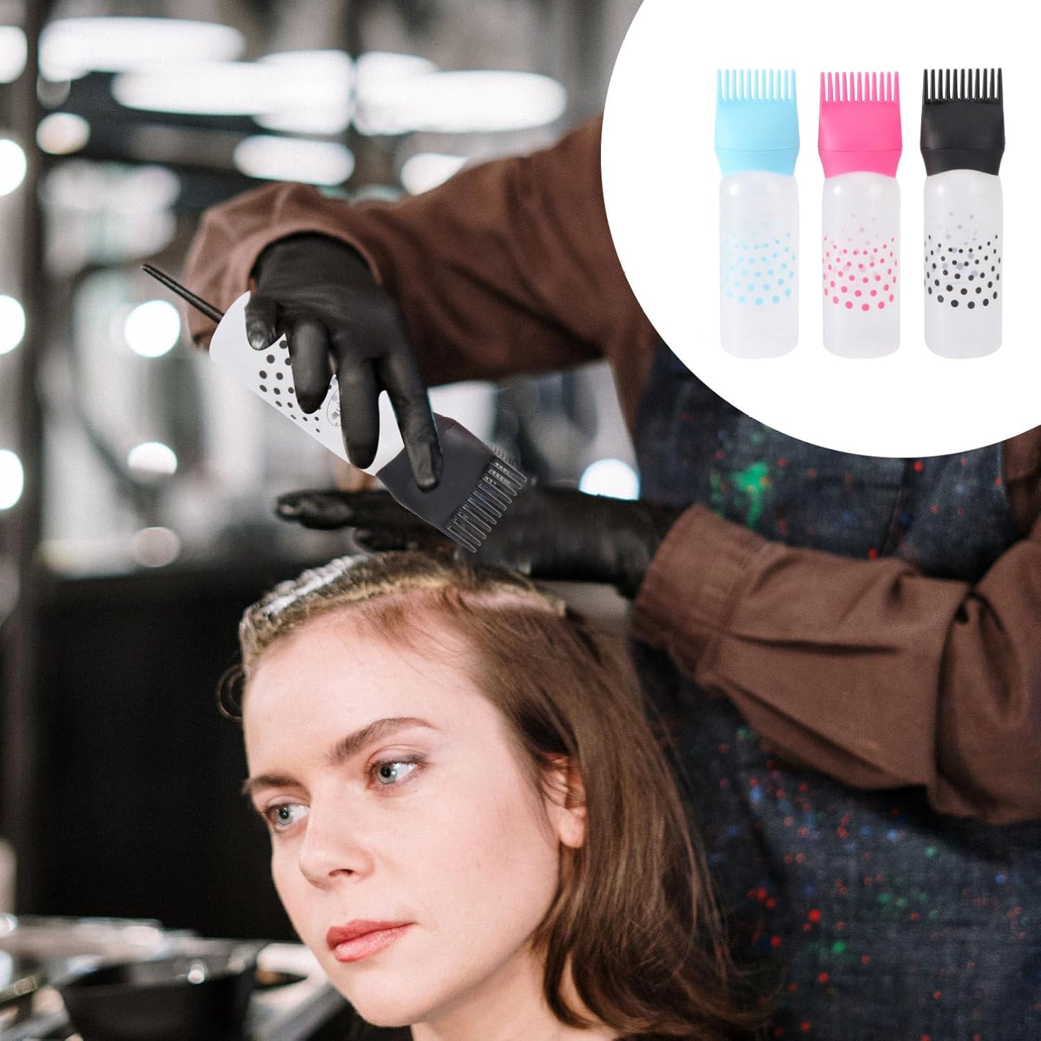 Hairdressing Applicator Bottles with Comb Hair Coloring Bottle for Home and Salon
