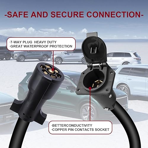 Miniatura 2 de Voilamart Cable de extensión de remolque de 7 vías, 8 pies, cable de cableado de enchufe de remolque de 7 pines con conector de doble clavija para