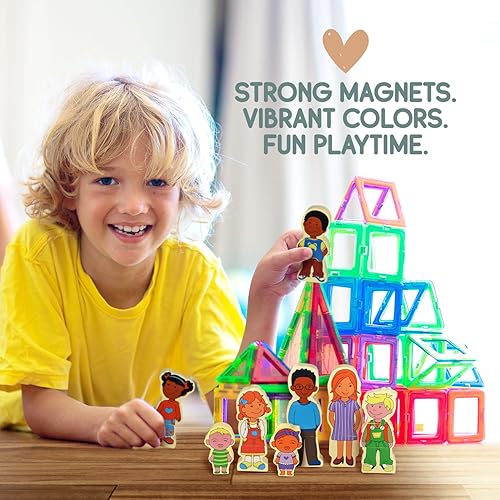 Miniatura 5 de VEBO Juego de 8 figuras magnéticas de madera de 22 piezas (16 personajes de doble cara) Mix & Match Family Set – Compatible con todos los juegos de