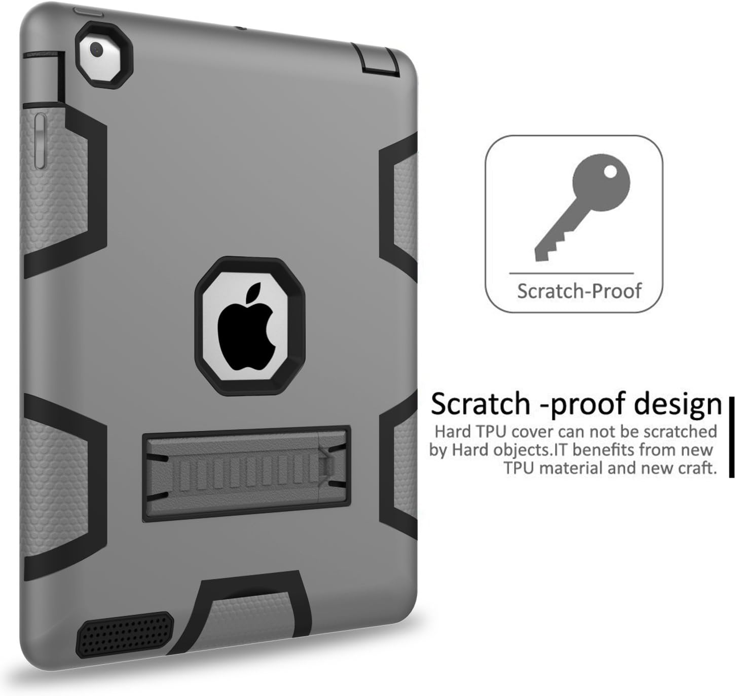 TOPSKY iPad 2 Case,iPad 3 Case,iPad 4 Case,iPad 2/3/4 Kids Proof Case,Heavy Duty Shockproof Rugged Kickstand Protective Cover Case for iPad 2nd/3rd/4th Generation Retina(A1416/A1458) Grey Black