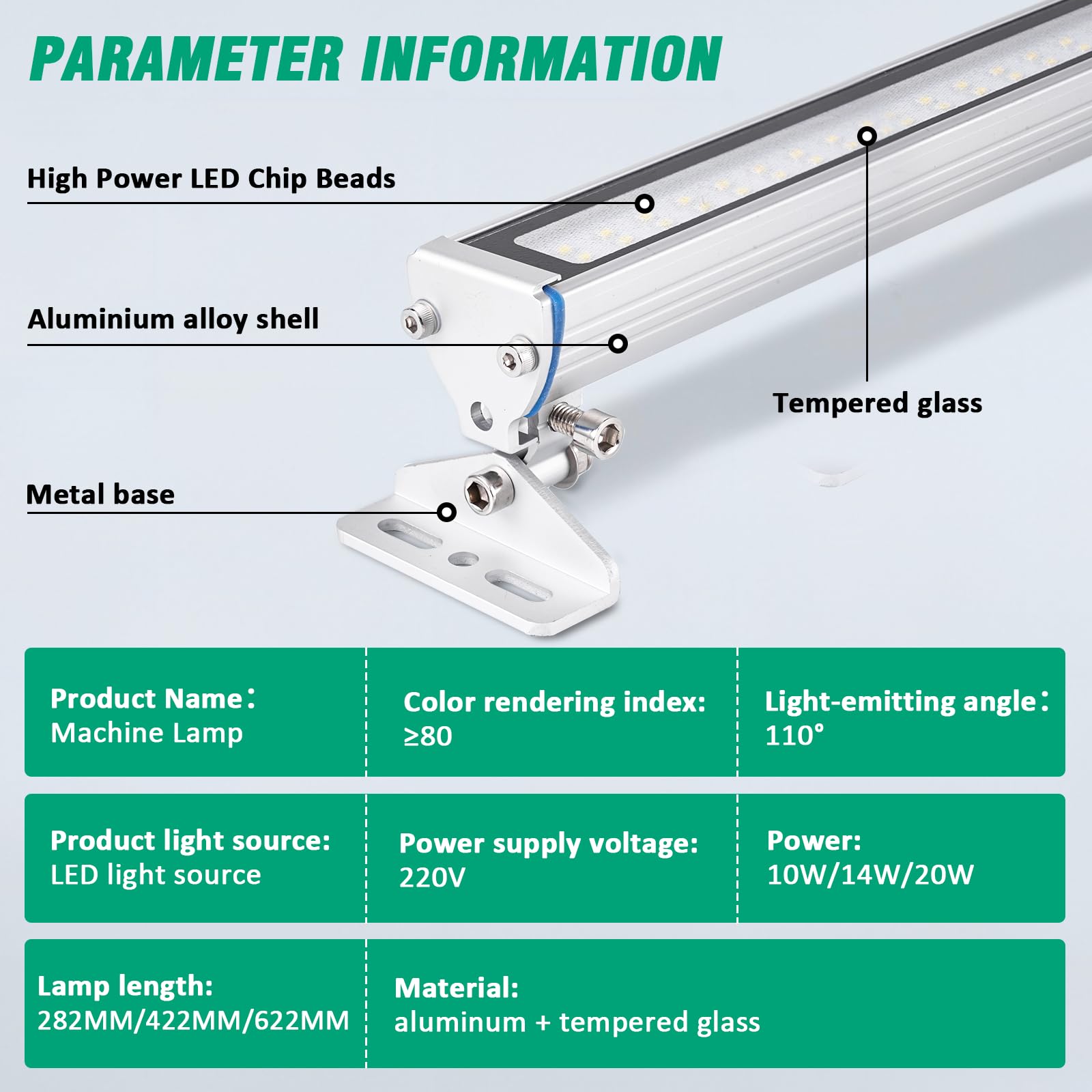 YJINGRUI Lampada da lavoro a LED, 422 mm, illuminazione industriale, per macchina CNC, illuminazione interna, 14 W (220 V)