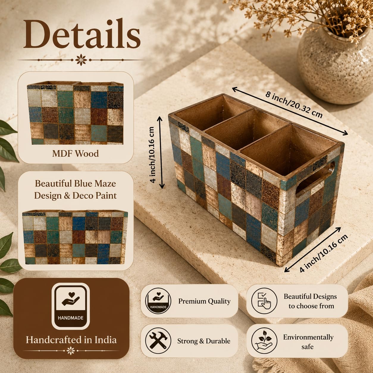 Handcrafted Cutlery Holder - 3 Compartments -3