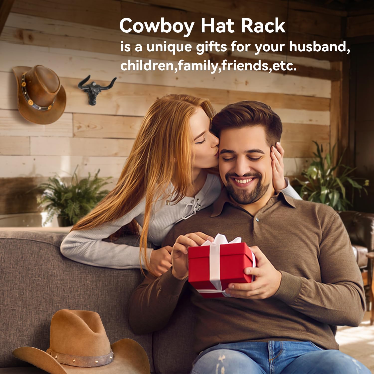 Cowboy Hat Rack for Wall, Cast Iron Cowboy Hat Holder,Hat Storage Organizer Hat Hooks for Wall Western Decor for Bedroom