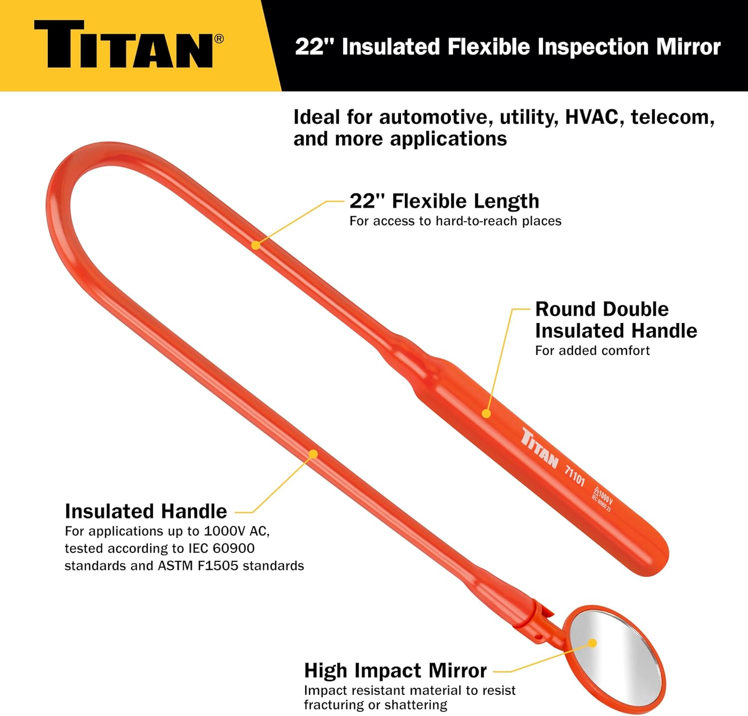 Titan 71101 22-Inch Insulated Flexible Inspection Mirror