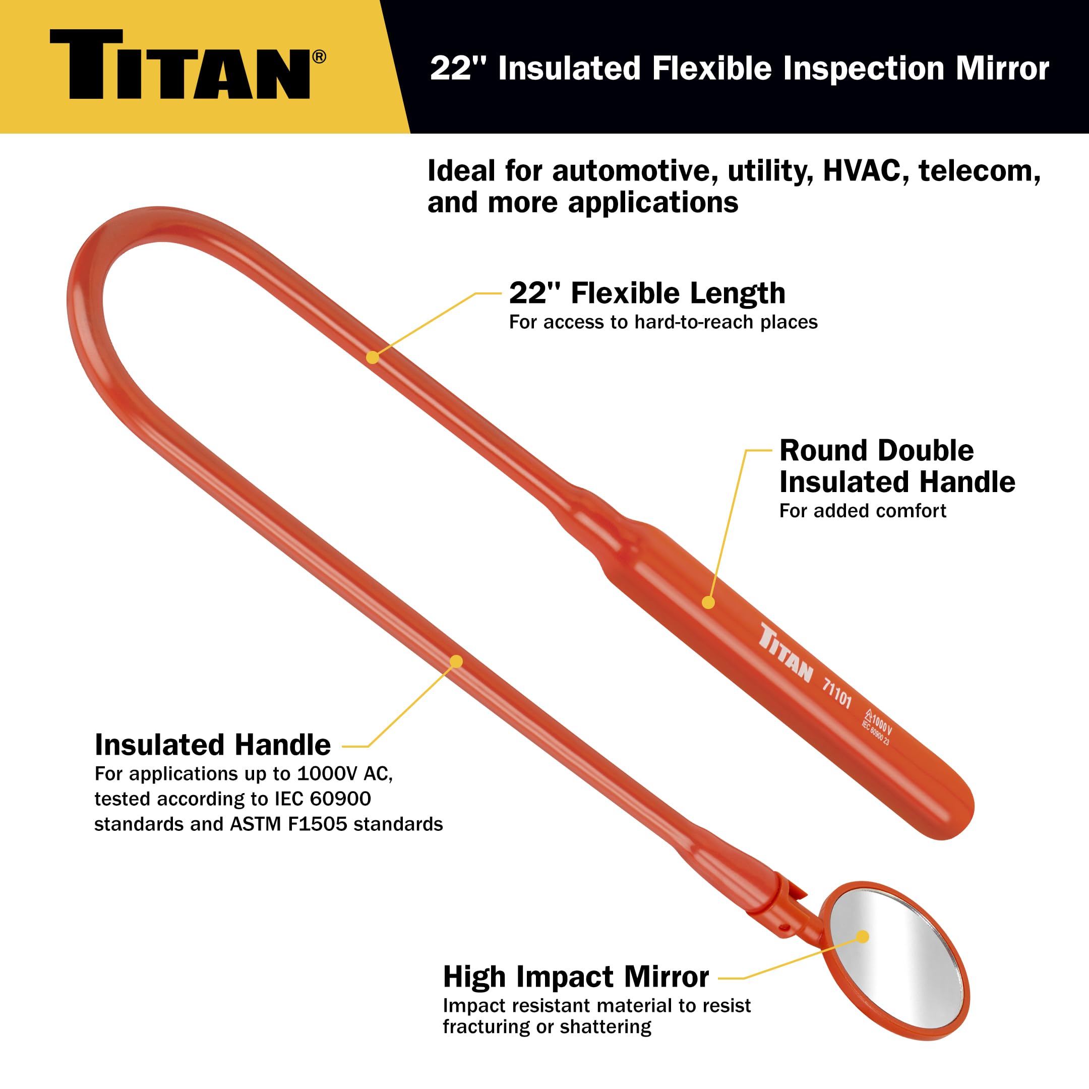 Titan 71101 Espejo de inspección flexible aislado VDE de 22 pulgadas