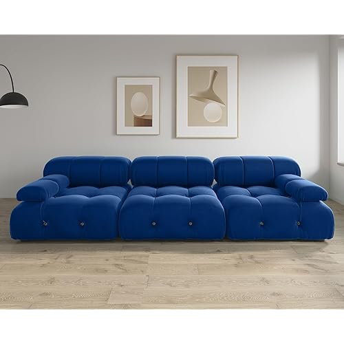 Convertible Modular Sectional Sofa, Modern Velvet Straight 3-Seater Couch for Living Room, Apartment (104 in/Blue)