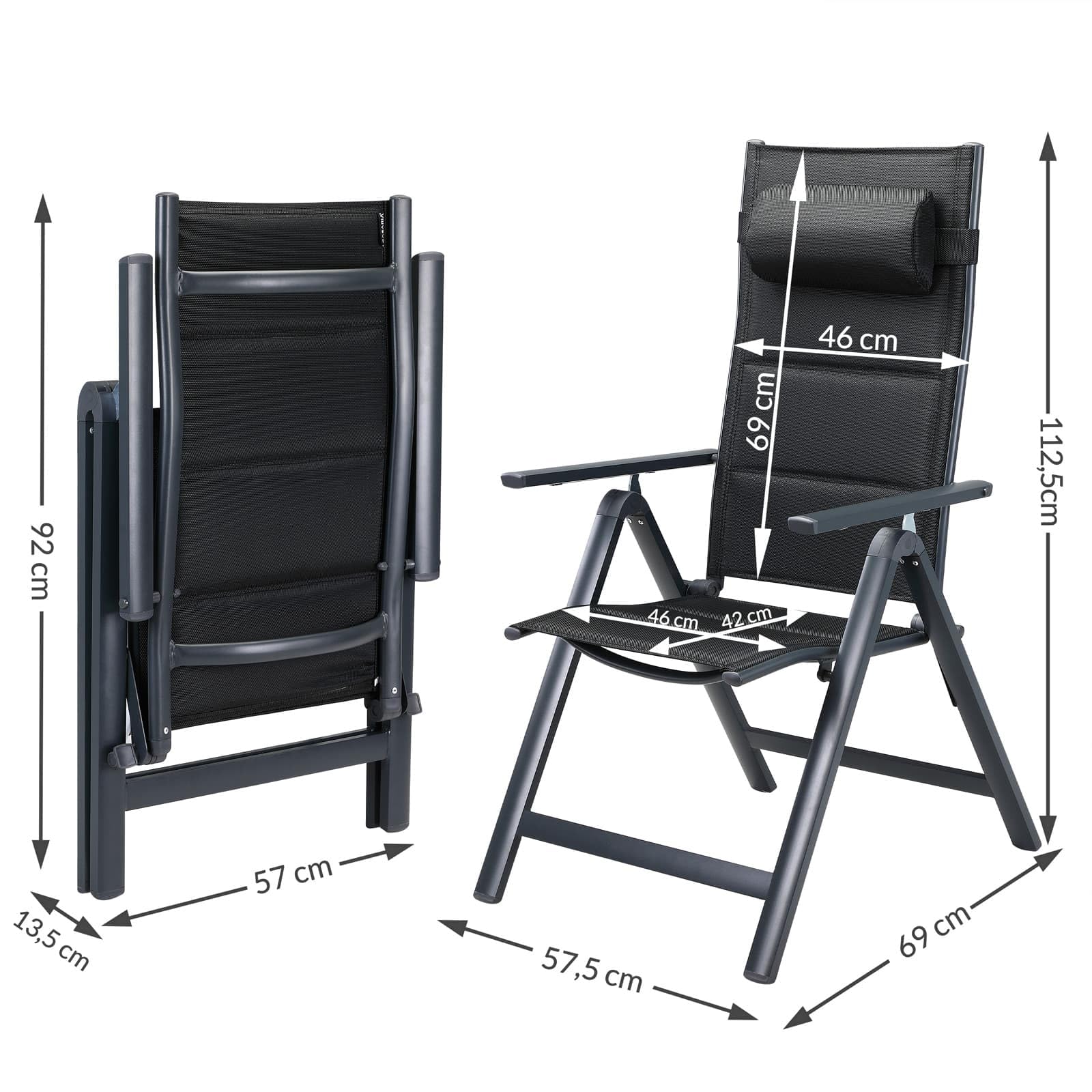 Casaria® Gartenstühle 4er Set Klappbar Gepolstert Alu 8- Fach Verstellbar 120 kg Belastbarkeit Wetterfest Outdoor Balkon Camping Hochlehner Klappstuhl