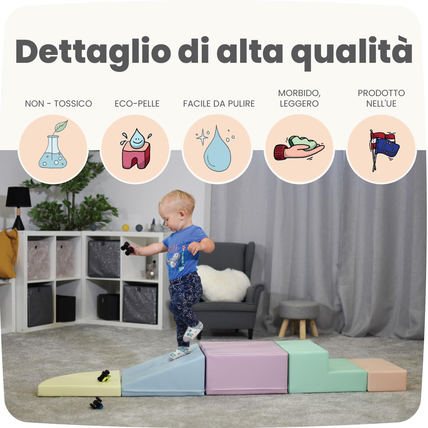 IGLU Soft Play Corner Climber Blocchi in Schiuma Set da Gioco 12+ mesi 5 XL Cubi Montessori Pastel