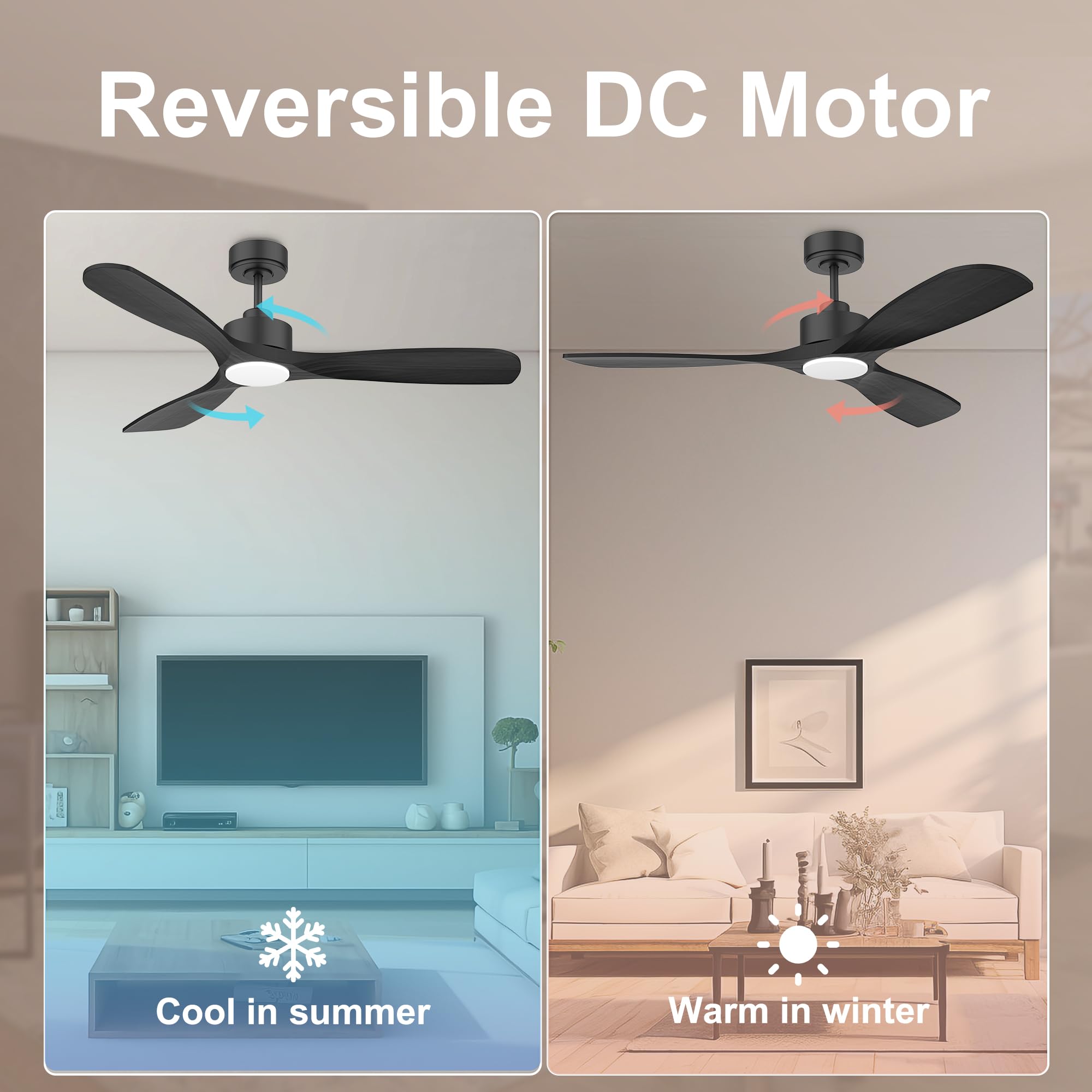 52 Wood Smart Ceiling Fans with Lights Remote Quiet DC Motor Outdoor Indoor Ceiling Fan Voice Control via — view 6