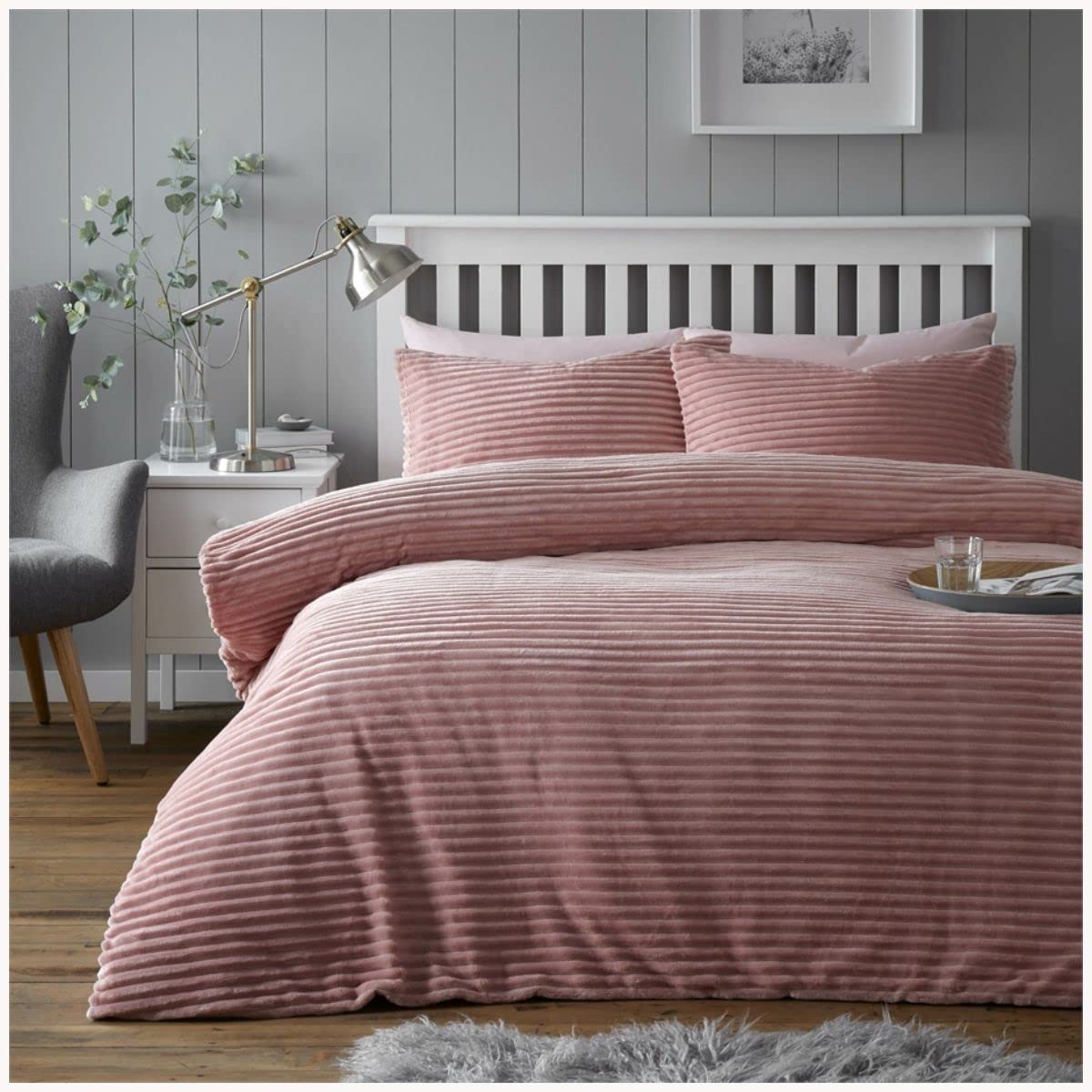 GC GAVENO CAVAILIA Teddy Fleece Duvet Cover Chunky Ribbed Bedding, King, Blush Pink