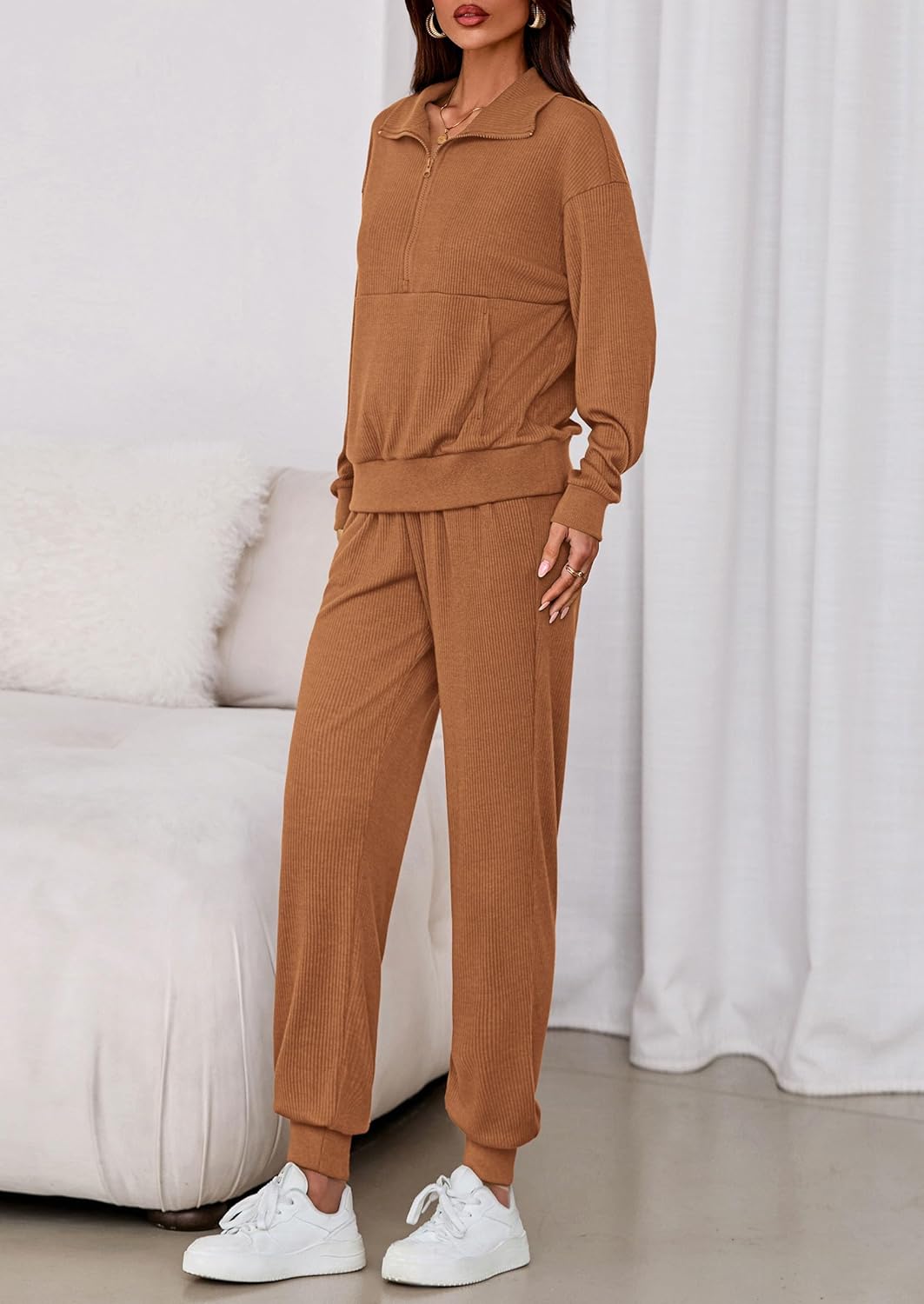 PRETTYGARDEN Women's Fall 2 Piece Lounge Sets Zip Up Sweatshirt Jogger Pants Sweat Track Suits Travel Outfit Winter Clothing - Image 3