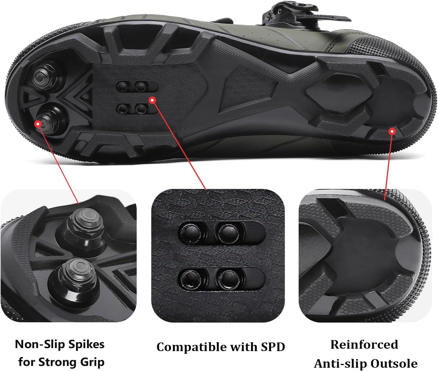 KESCOO Mens Mountain Bike Shoes with 2-Bolts SPD Cleats Included, Cycling Shoes with Quick Ratchet Buckle Indoor Outdoor Riding Biking