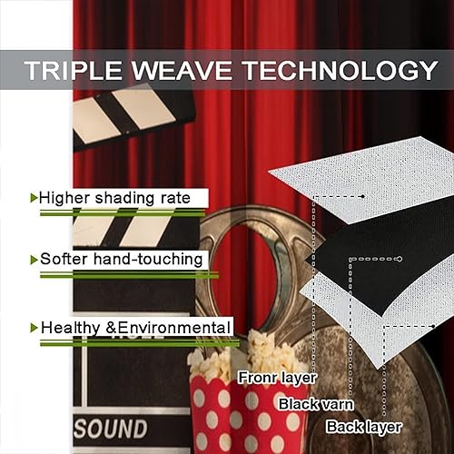 Miniatura 151 de Cortinas opacas para cine en casa, diseño retro moderno, tiras de película de palomitas de maíz para cámara de película, bolsillo para barra,