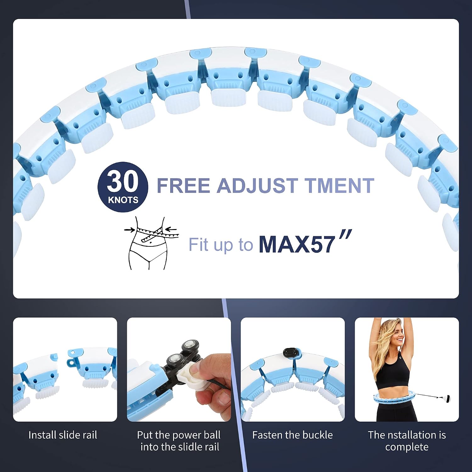 Oeudeufed Smart Weighted Exercise Hoops Plus Size,for Adults Weight Loss,30 Detachable Knots,Fitness Exercise Hoops,Abdominal Trainers