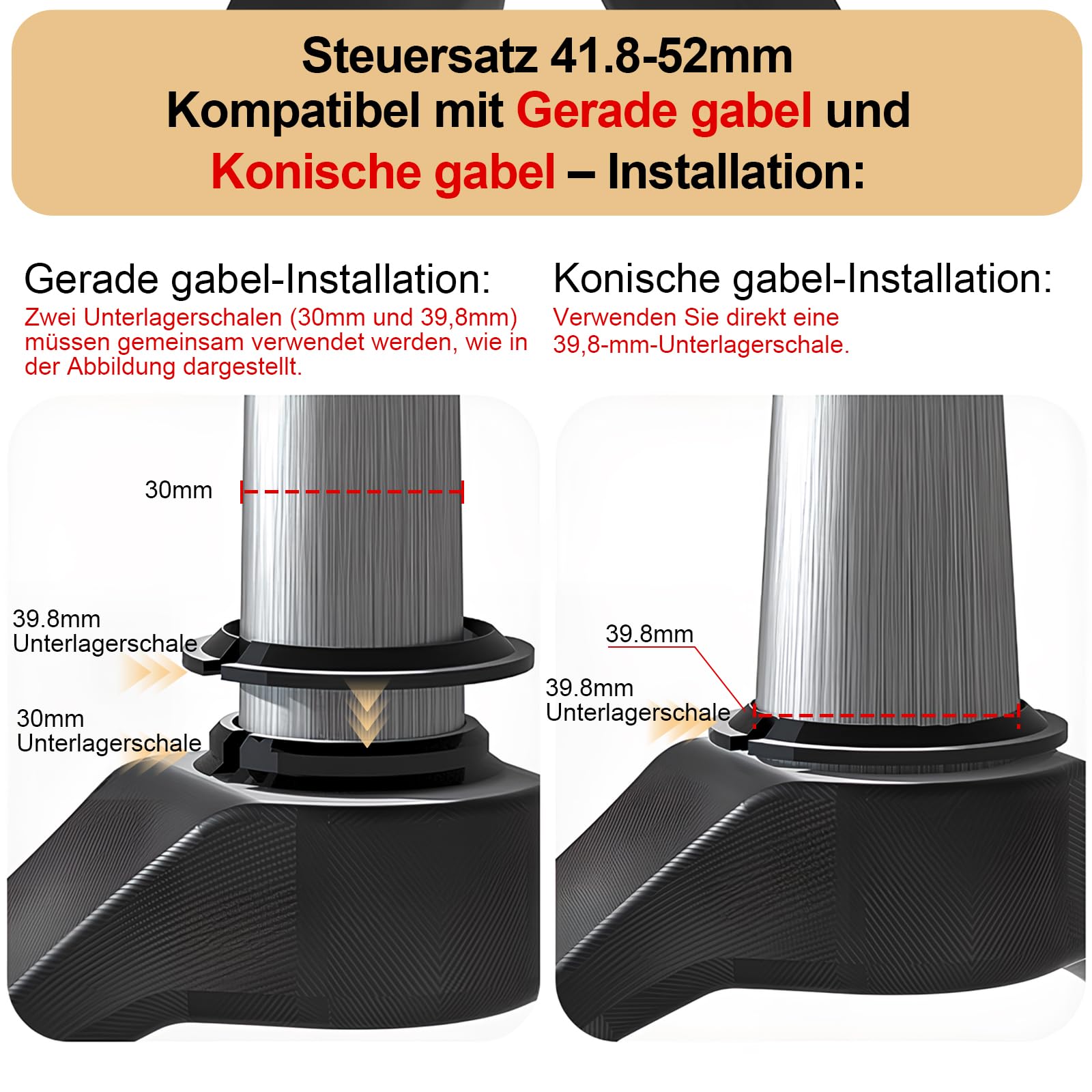 Juego de dirección de bicicleta de 34 mm, 44 mm, 41,8 – 52 mm, 44-55 mm, 44-56 mm, rodamientos de horquilla 1 1/8, rodamientos semiintegrados 1 1/8 para bicicleta de carretera, BMX.