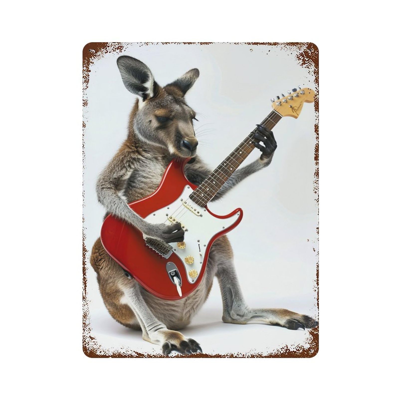 Vintage Metal Tin Sign Kangaroo Guitar 15.7"x11.8", Industrial Home Decor for Farmhouse, Kitchen And Entryway Decor