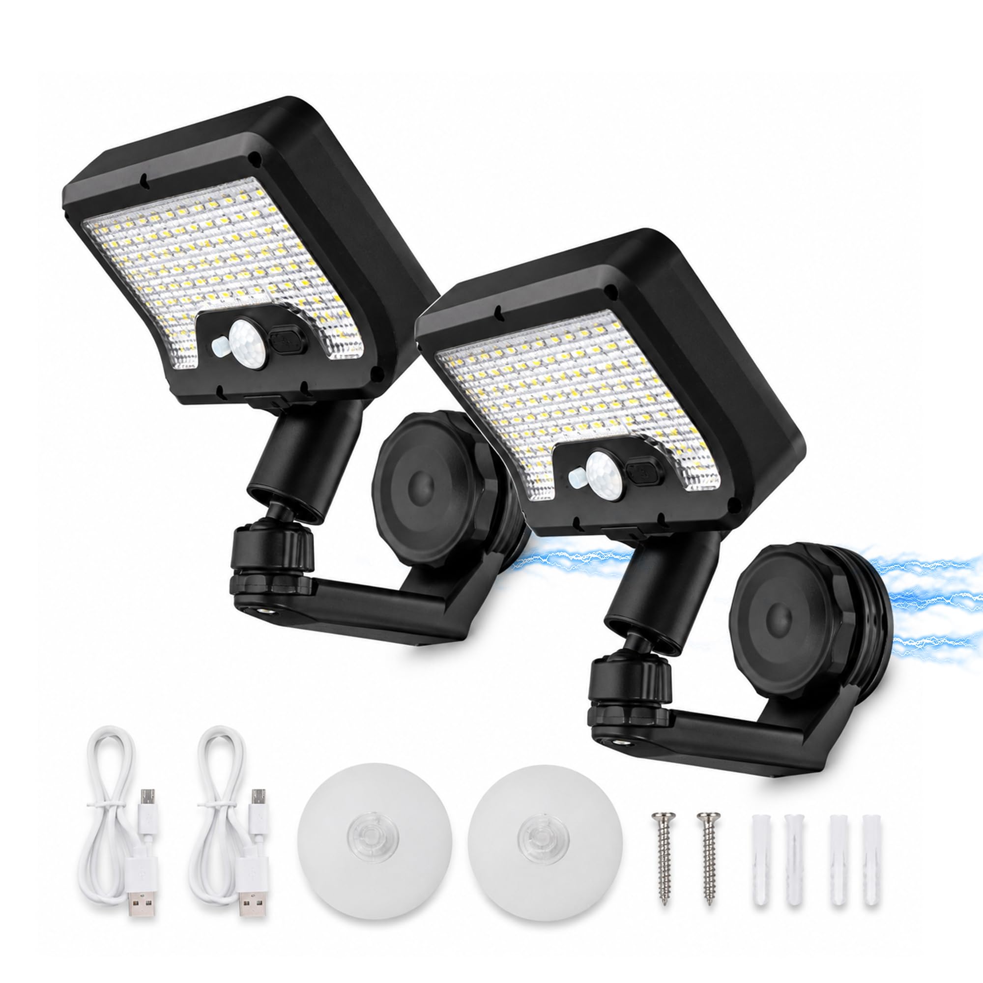 auvstar Lampada Solare da Esterno,Luci da Esterno Giardino Solari,Lampada da Esterno con Sensore di Movimento,A Fissaggio Magnetico,Rotazione a 360°,Adatto per Giardini,Pareti,Garage (2 Pezzi)