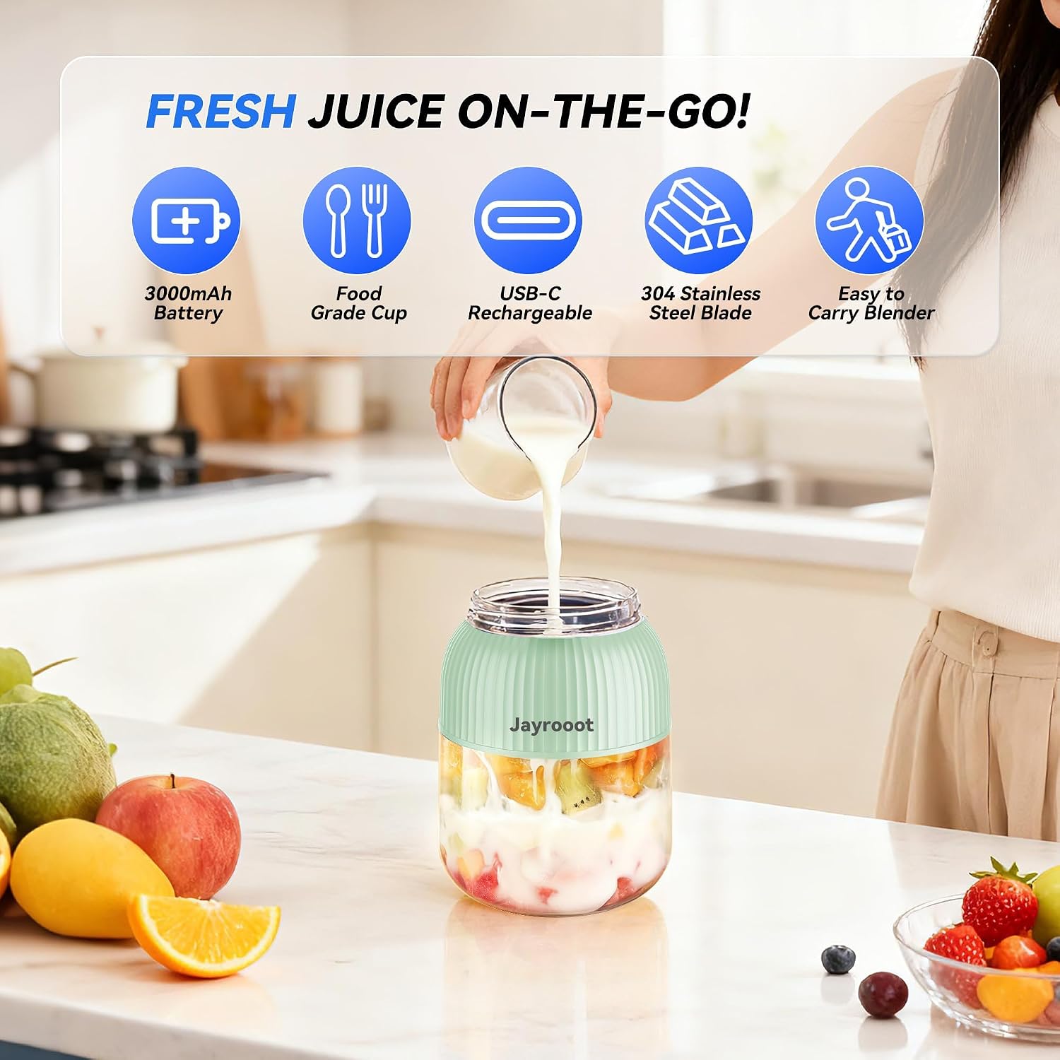 Personal Blender, Compact Cordless, 20 oz (600ml) Blue