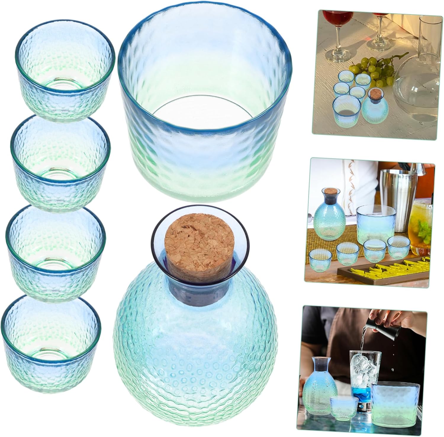 Glass Sake Bottle Set Cups Japanese Sake Dinnerware Set for Special Occasions