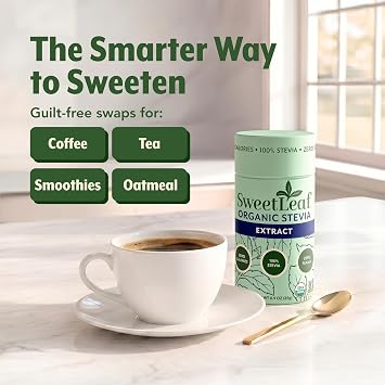 SweetLeaf Organic Pure Stevia Powder Shaker Jar 0.9 Oz (1 Pack) - Zero Calorie Sweetener No Erythritol, Stevia Leaf Extract, Natural Sugar Substitute for Coffee & Baking, Sugar Free, Keto Friendly