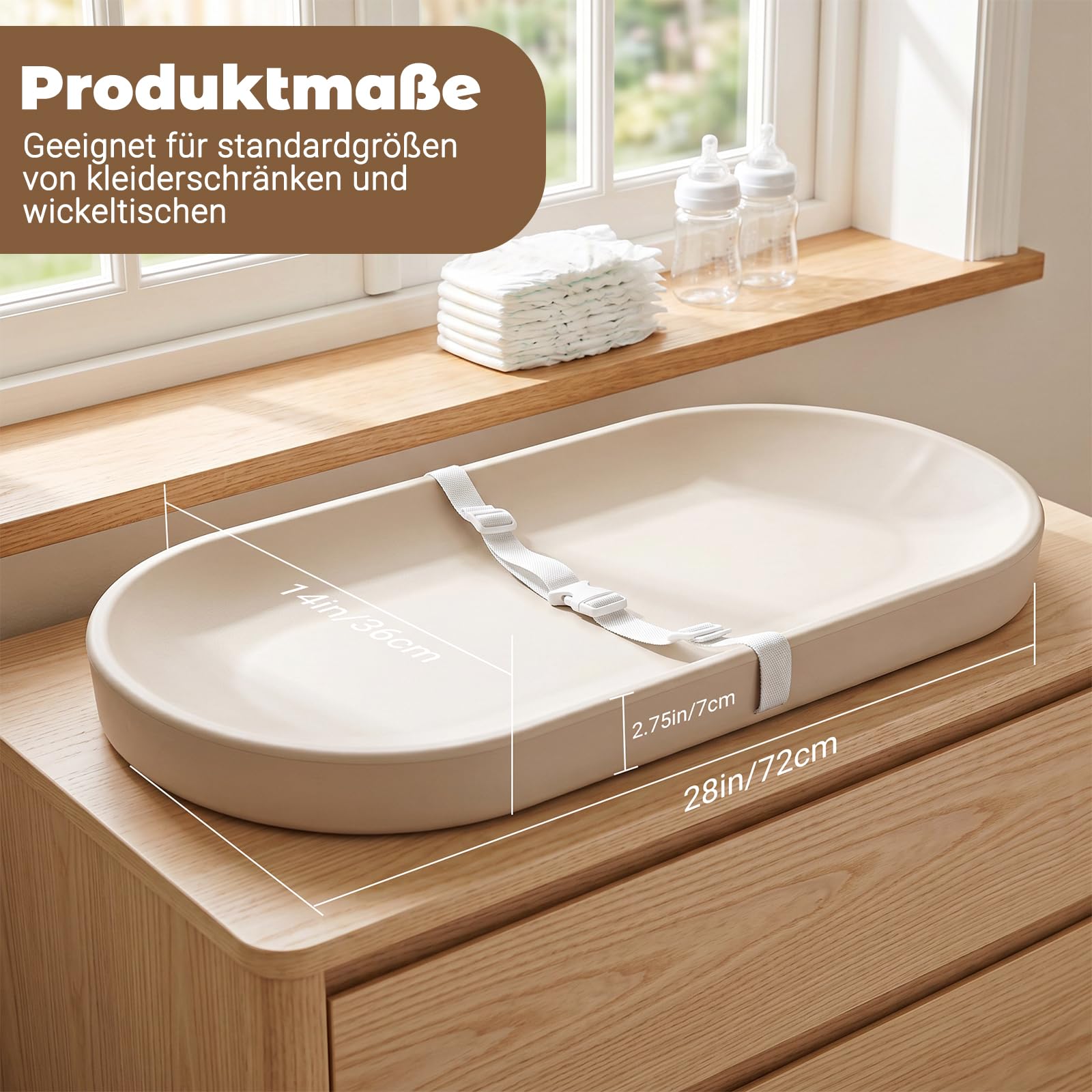 Baby Wickelauflage 73 x 36 cm – Abwaschbar & Wasserdicht. Wickelunterlage aus PU-Material, leicht, weich und mit Sicherheitsgurt. Passend für Kommode & Wickeltisch
