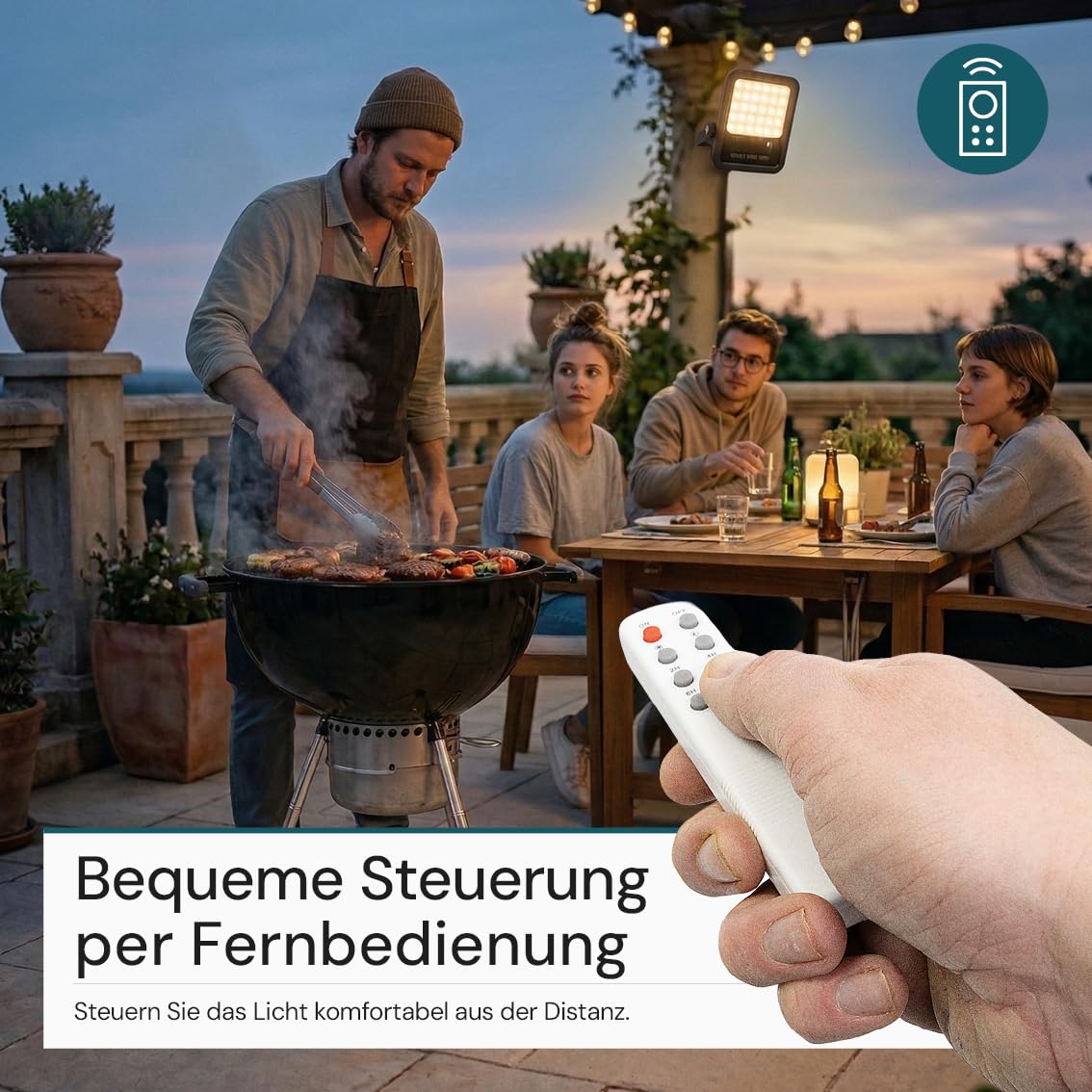 LUXULA Solarstrahler für außen 20W 2 Stück, Solar Strahler Garten mit Fernbedienung, Außenstrahler Solar mit Solarpanel, 6500K, IP65, 2750lm, Solarlampe für außen, Garten, Hof, Einfahrt, Balkon