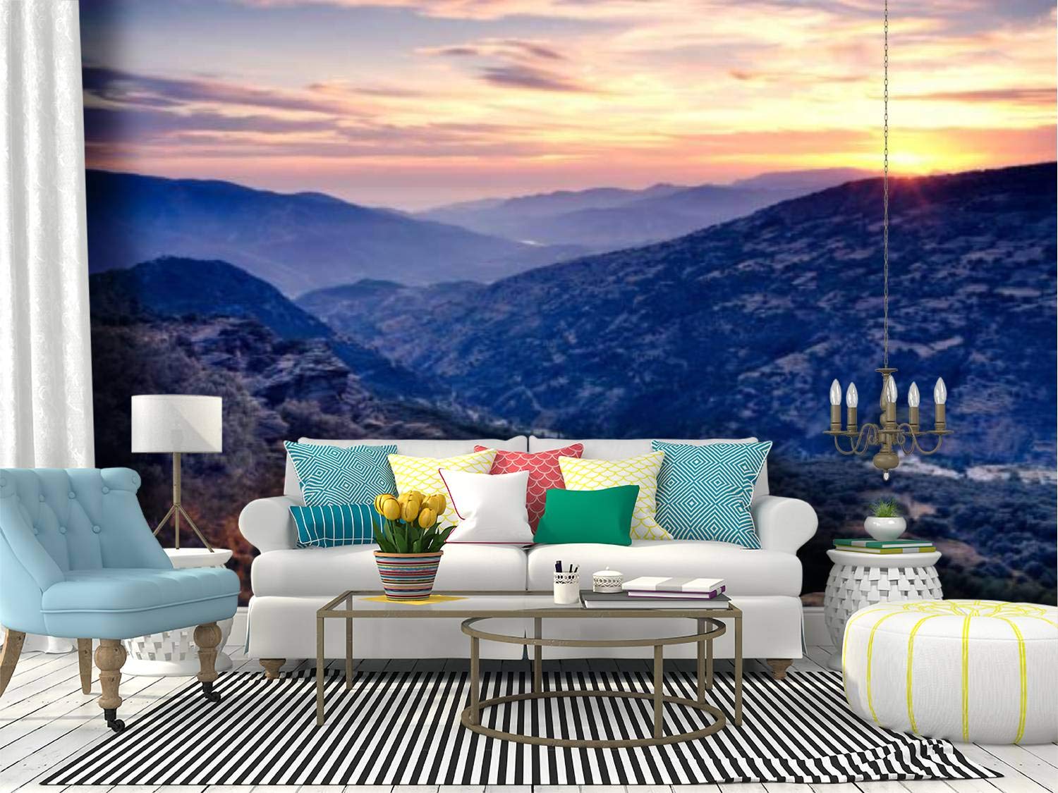 RECETHROWS Wall Mural Sunset Over Bubion Peel and Stick Wallpaper Self Adhesive Wallpaper Large Wall Sticker Removable Vinyl Film Roll Shelf Paper Home Decor