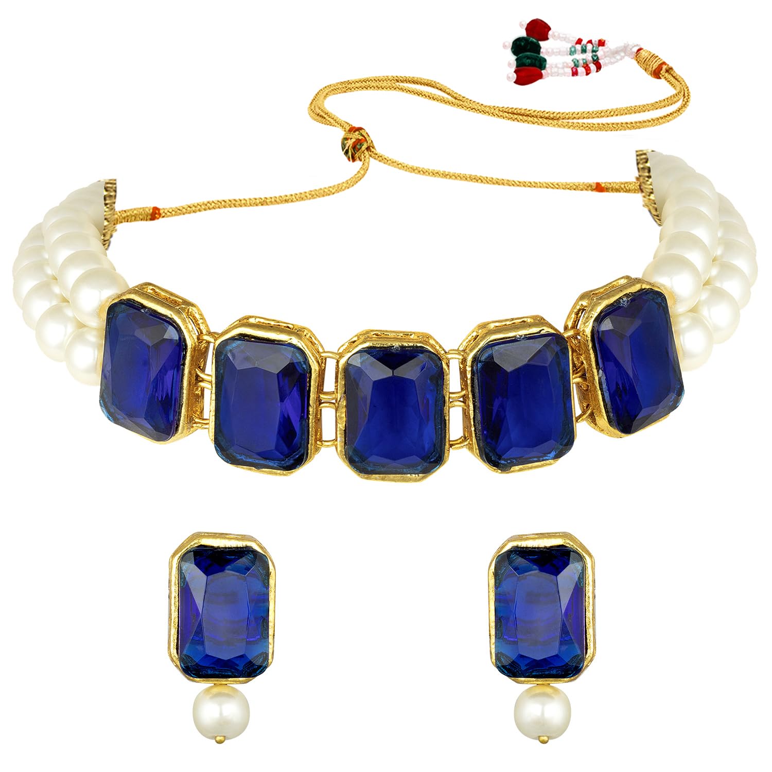 Peora Women Gold Plated Indian Traditional Crystal Pearl Beaded Choker Necklace With Earrings (B096K69Q7Y) Amazon Price History, Amazon Price Tracker