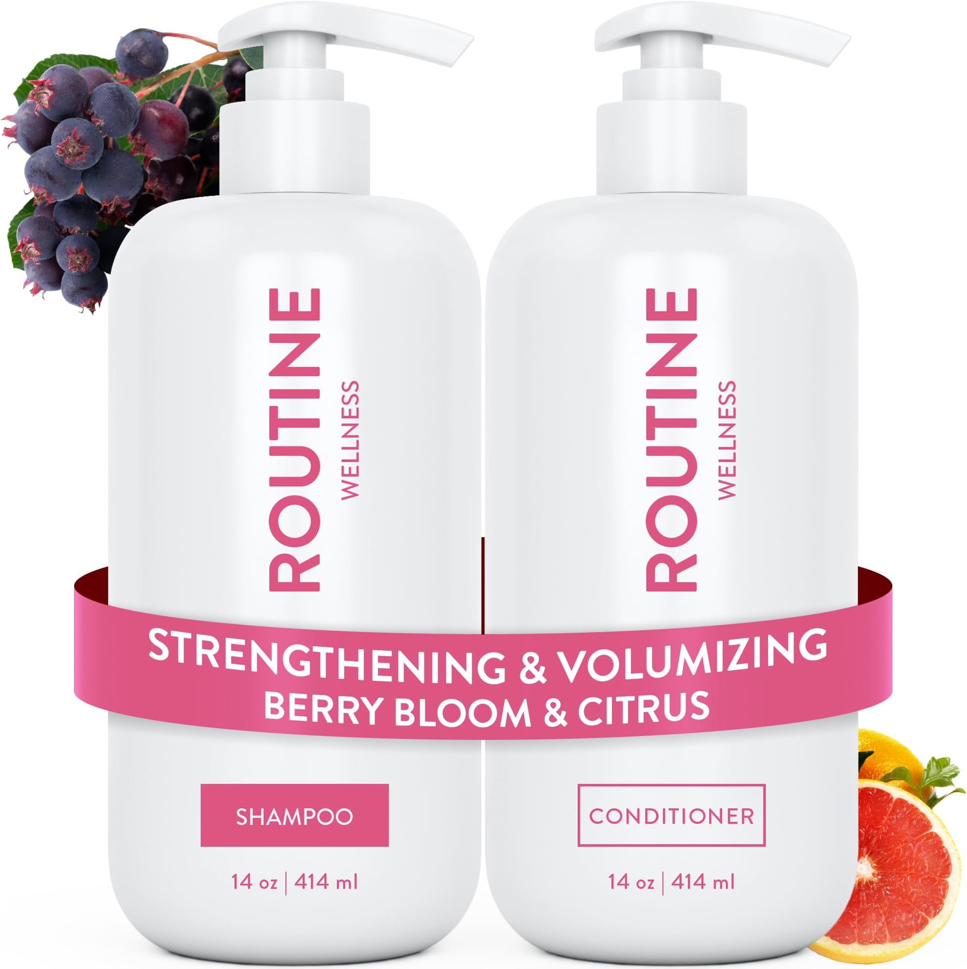 Routine Wellness Anti-Thinning Volumizing Shampoo and Conditioner Set for Thinning Hair & Hair Loss - Grow Your Confidence with Biotin & DHT Blockers - Berry Bloom & Citrus Set