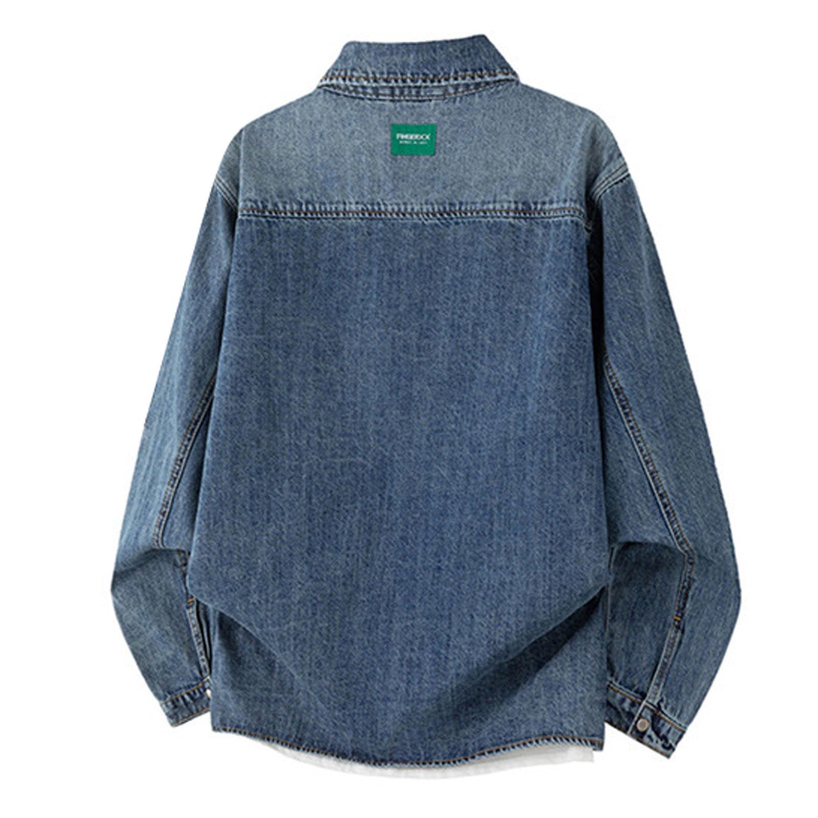 Camicia in jeans da uomo e da uomo, in jacquard, con bottoni, in denim, slim fit, da cowboy, vintage, con colletto rovesciato, per il tempo libero