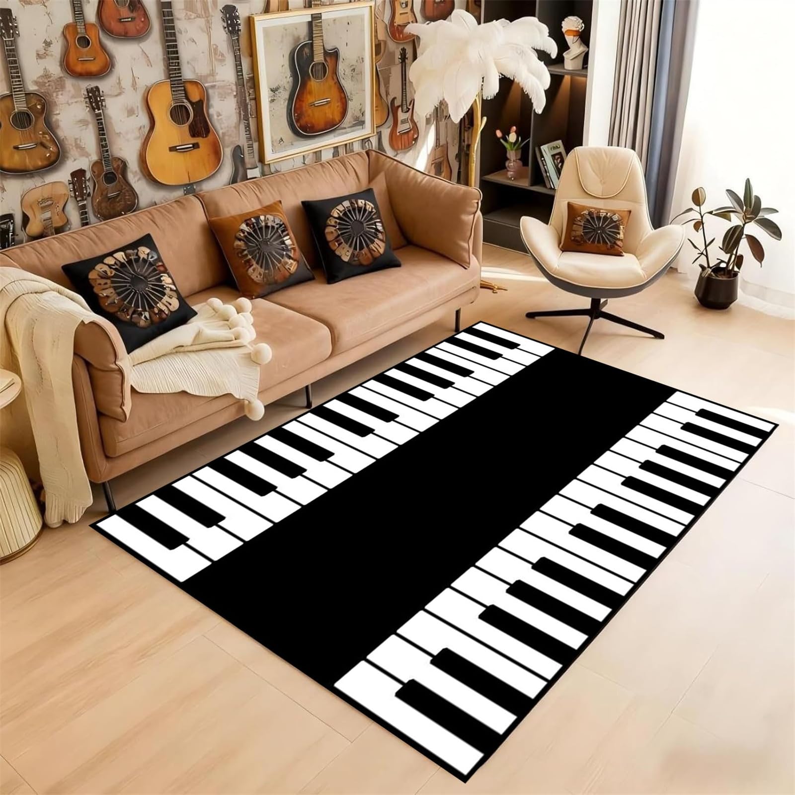 HONGXIU Music Piano Area Rug, 180x300cm,Modern Art Black and White Piano Key Home Decor Rug Fluffy Durable Music Decorations Carpet for Living Room Bedroom Entryway Dining Room Play Room