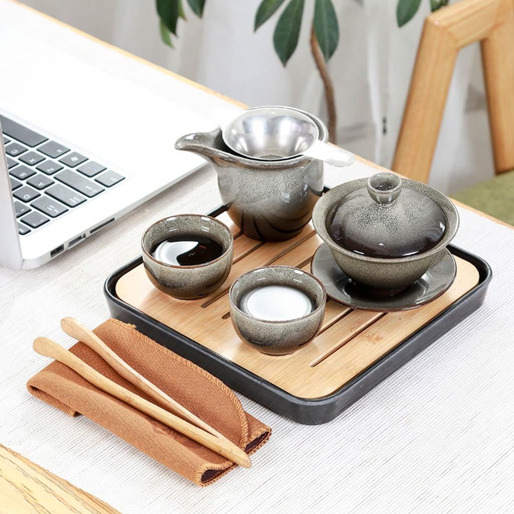 DFGHNBVC Chinese Ceramic Kung Fu Tea Set With Tea Tray And Small Tea Tools, Tea Service,Chinese Gongfu Tea Table Serving,A