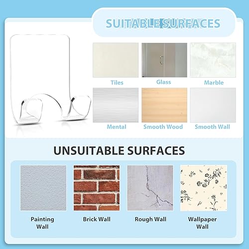 Miniatura 7 de VIS'V Soporte para maquinilla de afeitar de pared de ducha, ganchos adhesivos acrílicos para él y ella, impermeable, transparente, 2 unidades