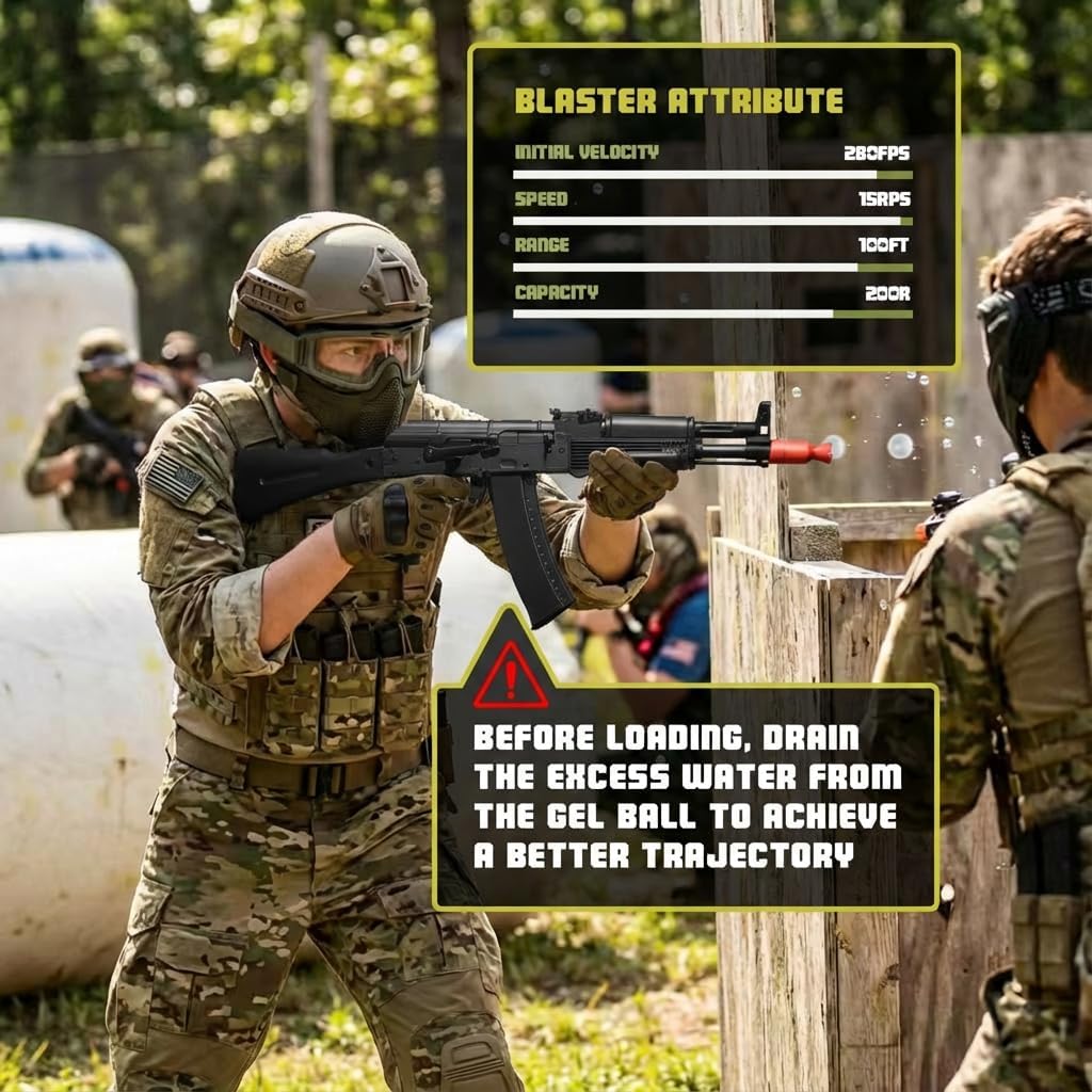 EMERBU Pro-Grade Gel Splatter Ball Blaster AK105 Upgraded by EMERBU - Metal and Nylon Body - 11.1V High Power - Metal Gearset - High Speed Motor - for Ages 15+ Adults