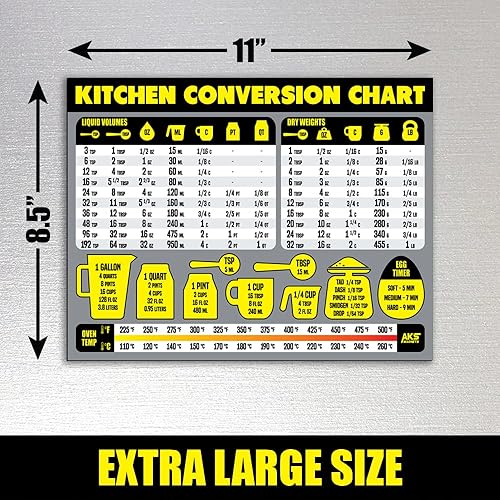 Miniatura 3 de Imán de tabla de conversión de medidas de cocina, extra grande, fácil de leer, decoración magnética de cocina - Herramienta de medición de recetas
