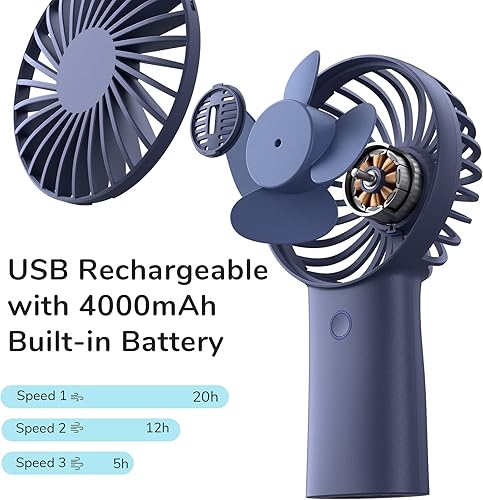 Miniatura 8 de JISULIFE Ventilador de mano de bolsillo 3 en 1 + ventilador de mano pequeño de 4000 mAh