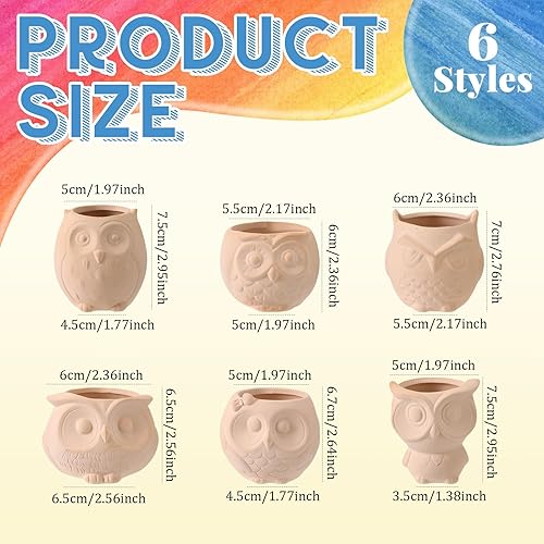 Miniatura 2 de Dandat 12 macetas de cerámica para suculentas de búho para pintar tus propias macetas de cerámica para suculentas con 2 juegos de pinturas pintables