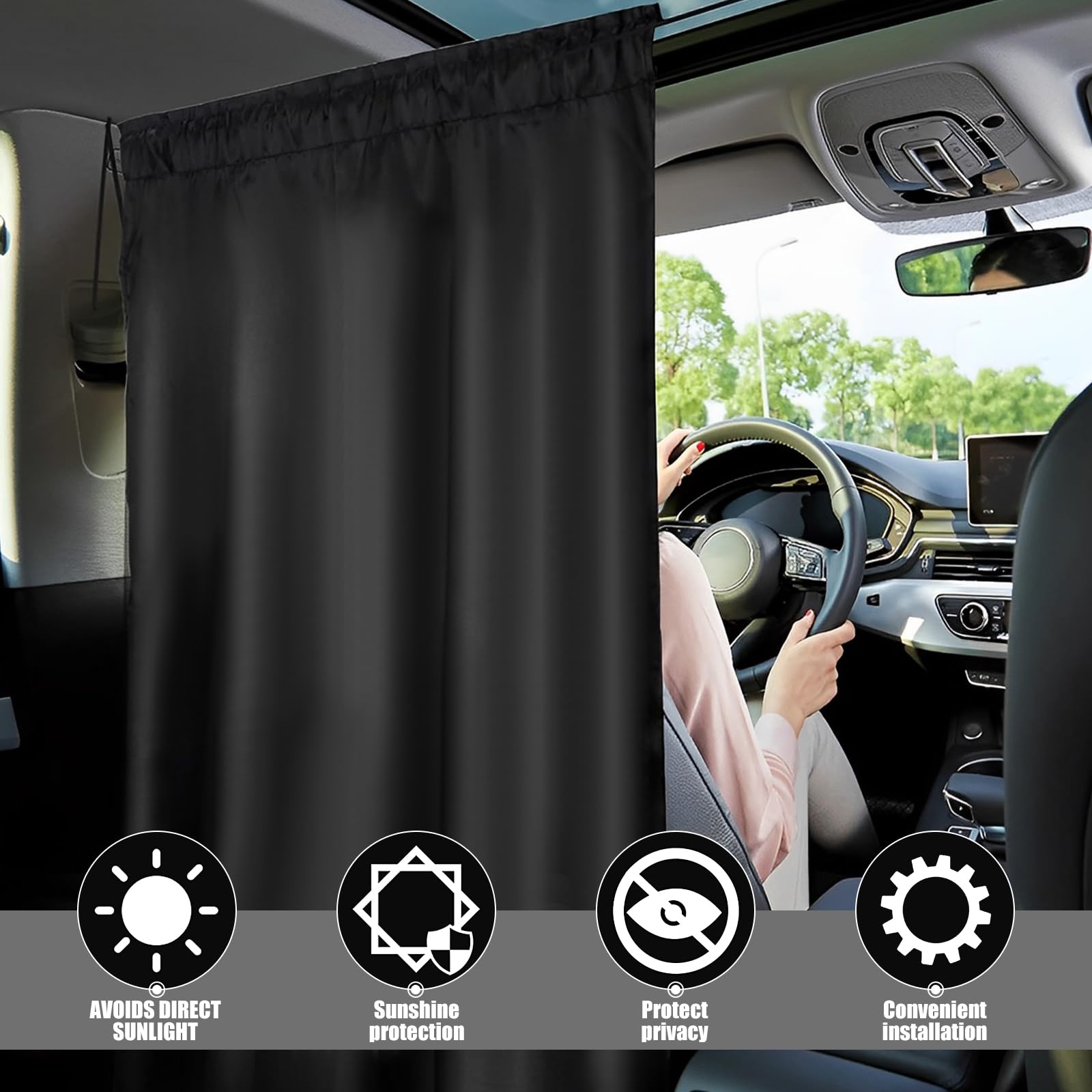 HSHGZSR Car Rearseat Divider Curtains, Wide Car Privacy Blackout Shades, Universal Van Cabin Privacy Curtain, Privacy Protection Curtain Automotive Space Divider (2 * 3pcs)
