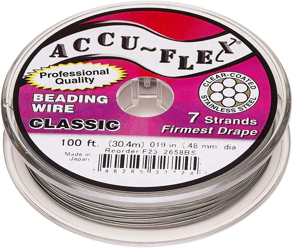 Accu-Flex Beading Wire Clear Nylon-Coated Stainless Steel 7-Strand 0.019-inch Diameter 100-foot Spool